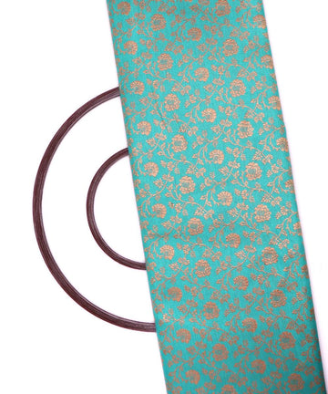 gama green golden floral banarasi brocade silk fabric
